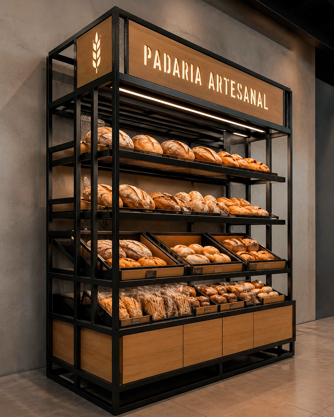 Expositor para padaria artesanal