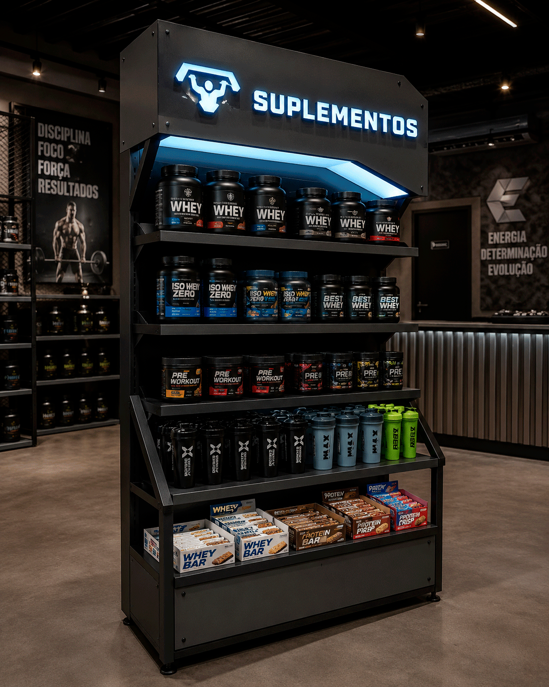 Expositor para suplementos — linha premium